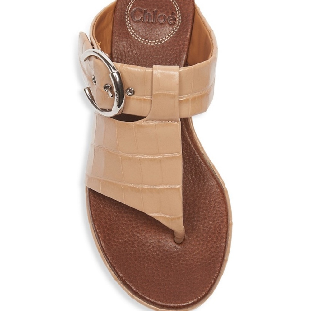 CHLOE LEATHER EMBOSSED NOUGAT COLOR BIRKENSTOCK DESIGN LUXURY SANDALS EU 38 - Picture 3 of 12
